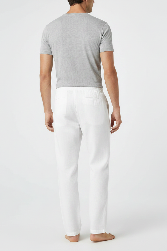 Pantalon Parachute Blanc Coton Lin Ample Décontracté Homme - vue 2