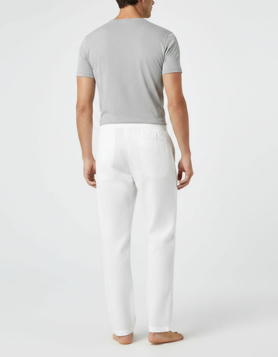 Pantalon Parachute Blanc Coton Lin Ample Décontracté Homme - vue 2