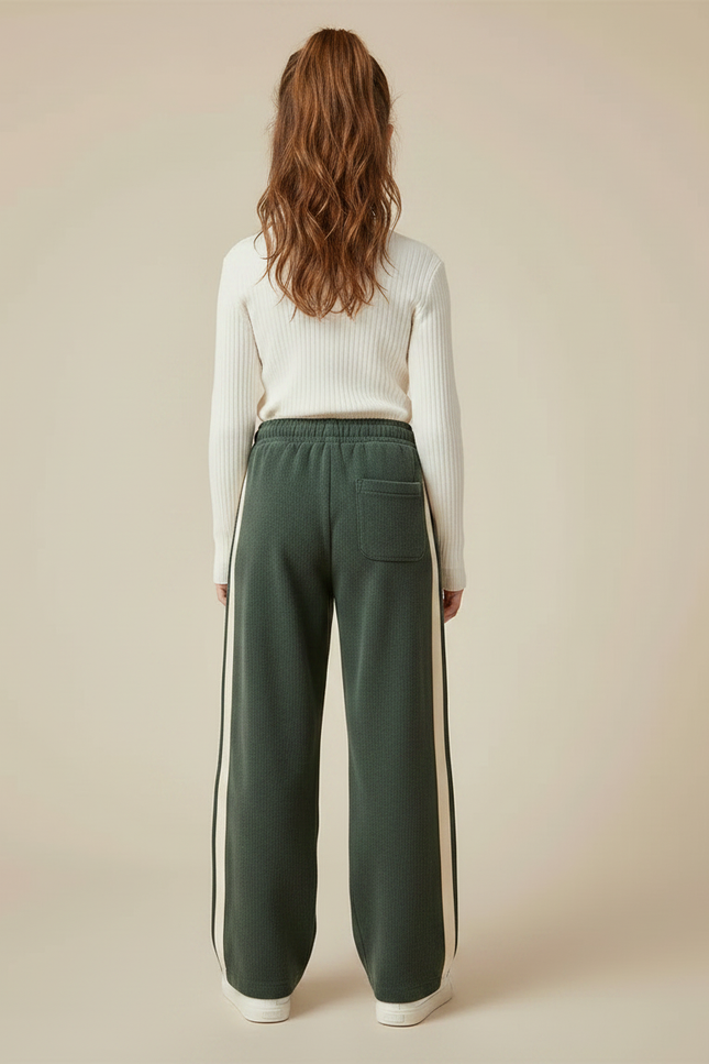 Pantalon Parachute Vert Ample Rayures Blanches - Molleton - vue 2