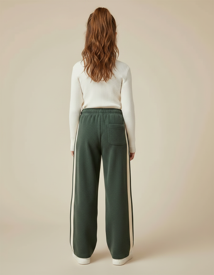 Pantalon Parachute Vert Ample Rayures Blanches - Molleton - vue 2