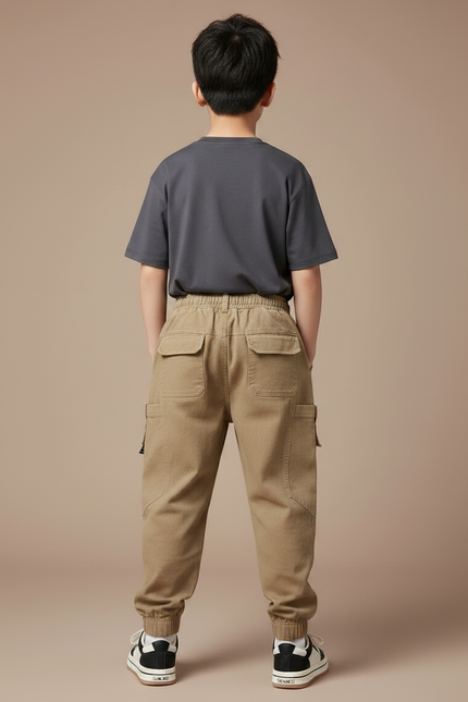 Pantalon Parachute Kaki Cargo Coton Ample Garçon - vue 2