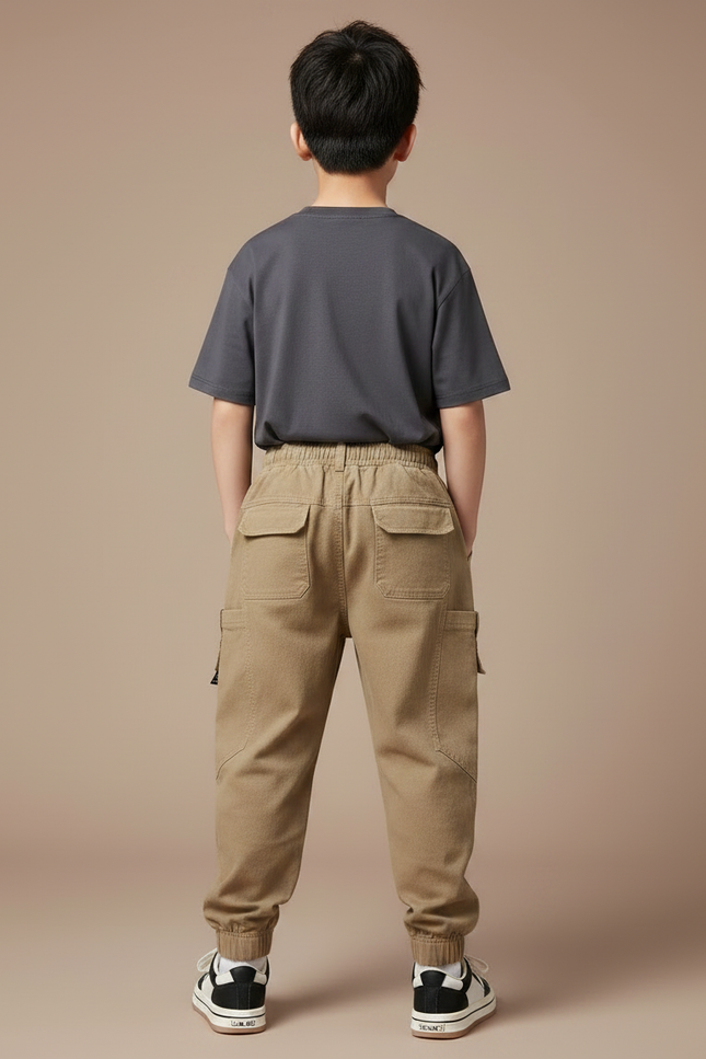 Pantalon Parachute Kaki Cargo Coton Ample Garçon - vue 2