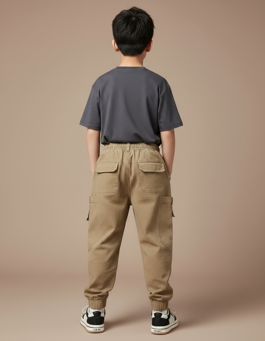 Pantalon Parachute Kaki Cargo Coton Ample Garçon - vue 2