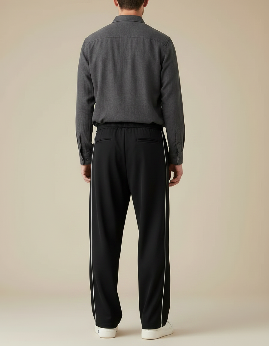 Pantalon Parachute Noir Ample Rayures Homme Sport - Polyester - vue 2