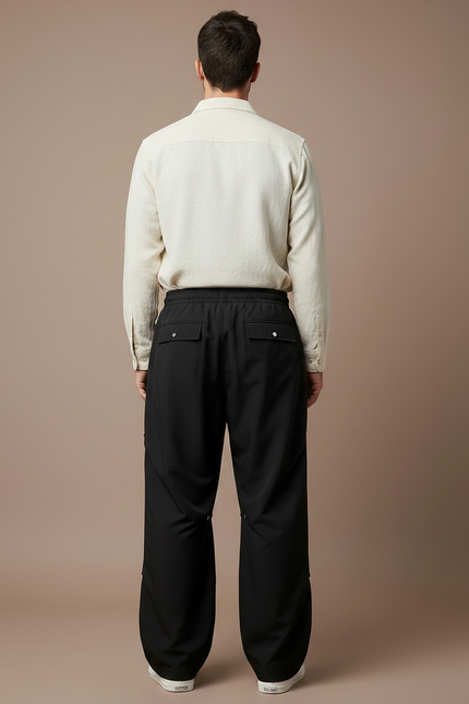 Pantalon Parachute Noir Ample Décontracté Homme Boutons - Polyester - vue 2