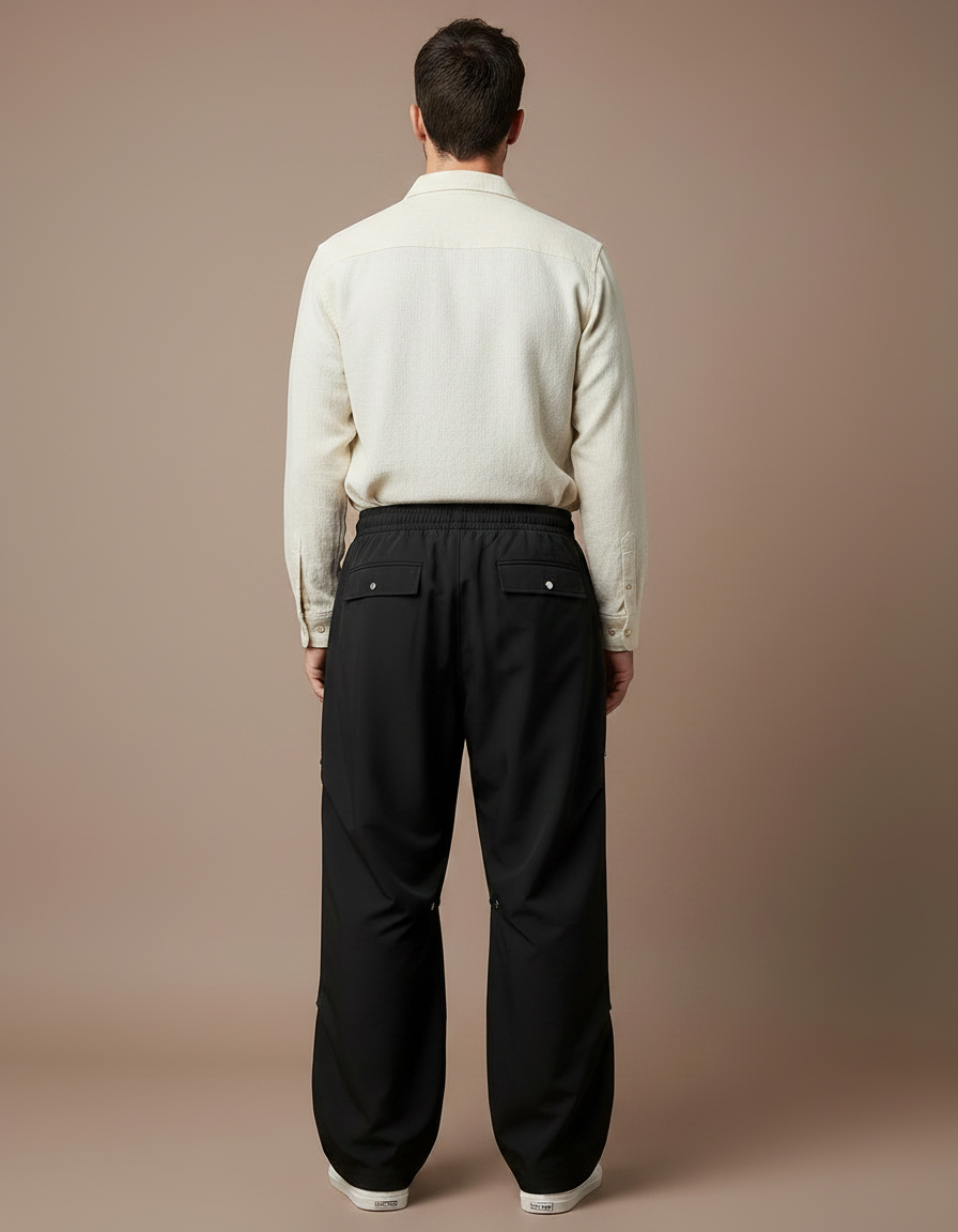 Pantalon Parachute Noir Ample Décontracté Homme Boutons - Polyester - vue 2