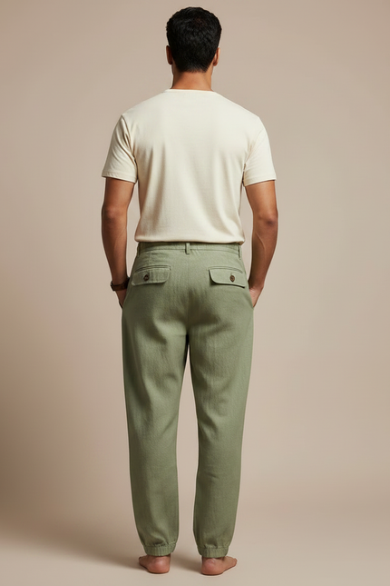 Pantalon Parachute Vert Lin Ample Homme Décontracté - vue 2