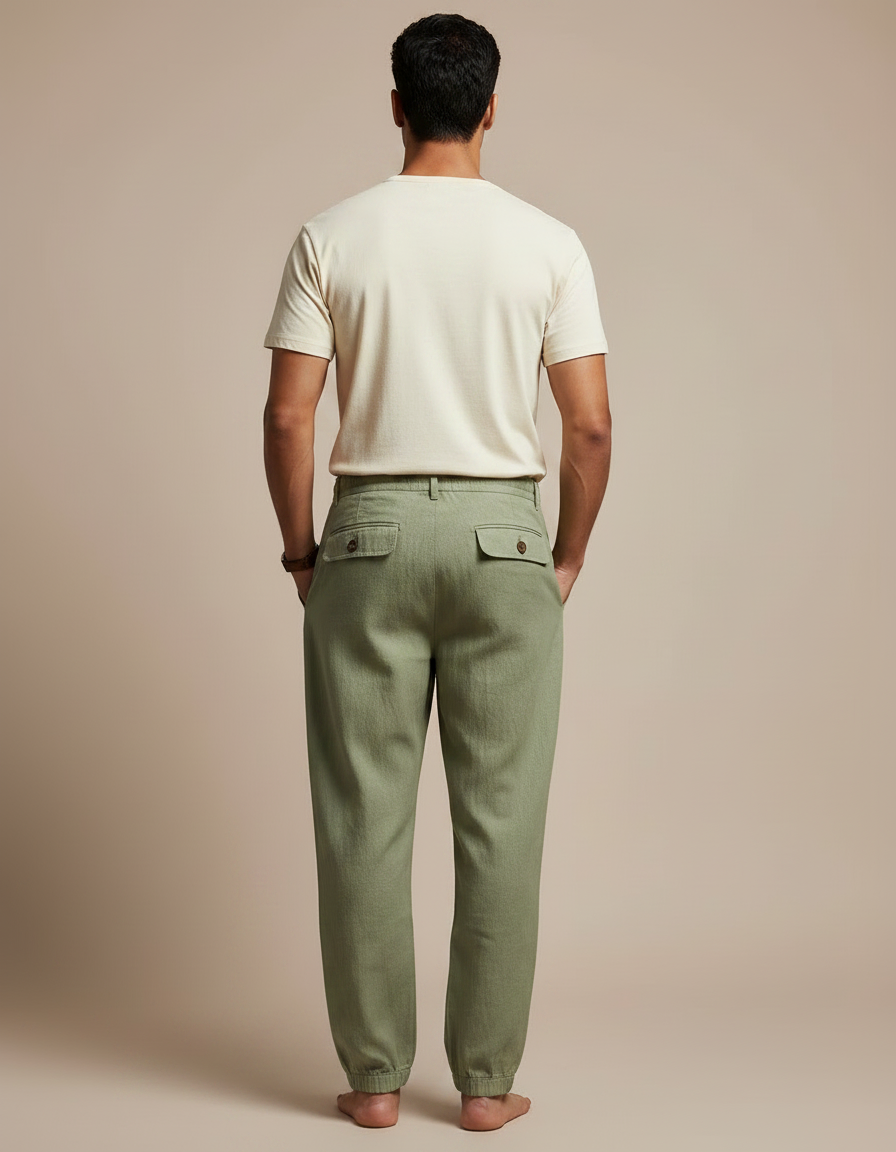 Pantalon Parachute Vert Lin Ample Homme Décontracté - vue 2