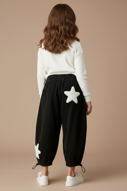 Pantalon Parachute Noir Ample Étoiles Blanches Enfant - Cordé - vue 2