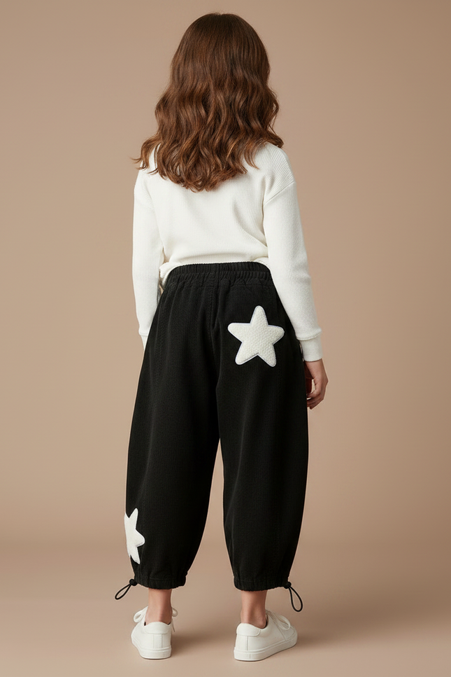 Pantalon Parachute Noir Ample Étoiles Blanches Enfant - Cordé - vue 2
