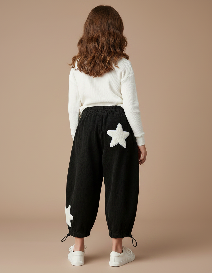 Pantalon Parachute Noir Ample Étoiles Blanches Enfant - Cordé - vue 2