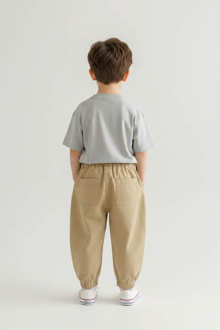 Pantalon Parachute Beige Coton Ample Brodé Étoile Lune Enfant - vue 2