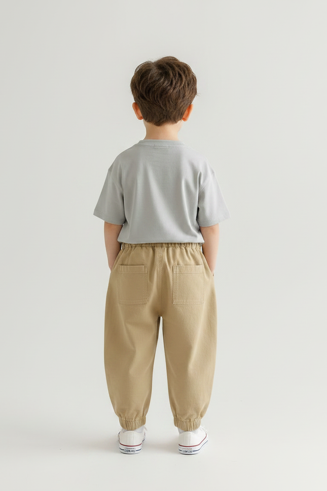 Pantalon Parachute Beige Coton Ample Brodé Étoile Lune Enfant - vue 2