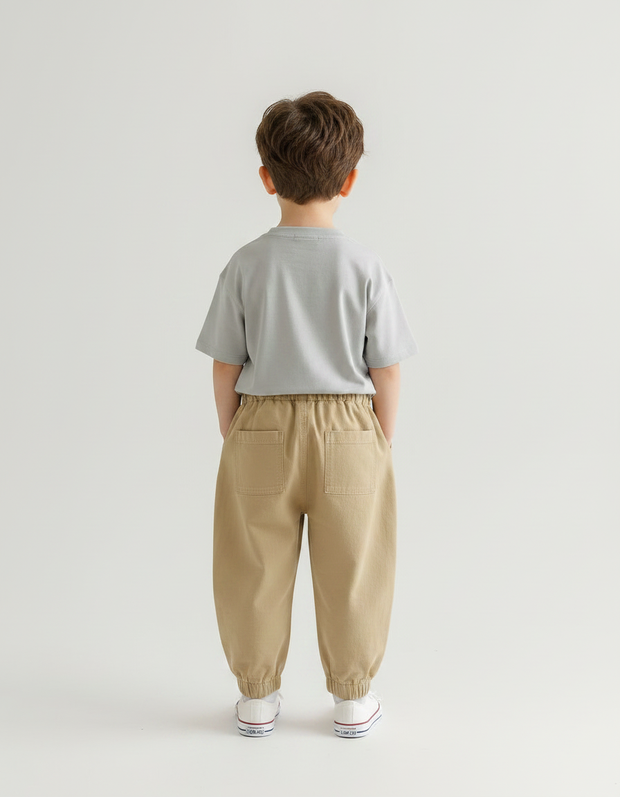 Pantalon Parachute Beige Coton Ample Brodé Étoile Lune Enfant - vue 2