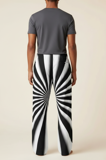 Pantalon Parachute Rayé Noir Blanc Ample Décontracté Cordon - Imprimé Polyester - vue 2
