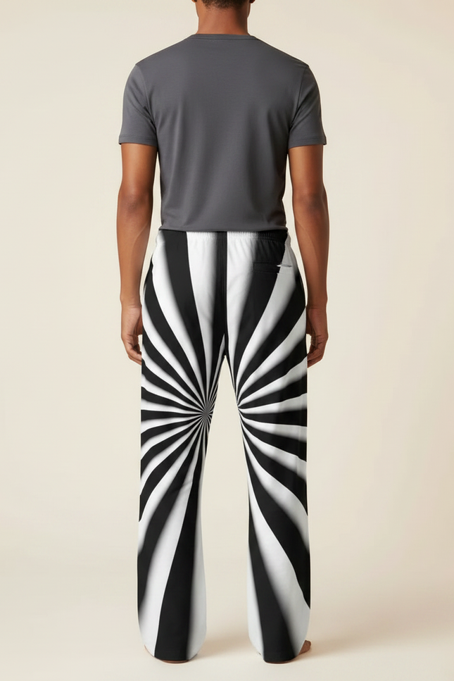 Pantalon Parachute Rayé Noir Blanc Ample Décontracté Cordon - Imprimé Polyester - vue 2