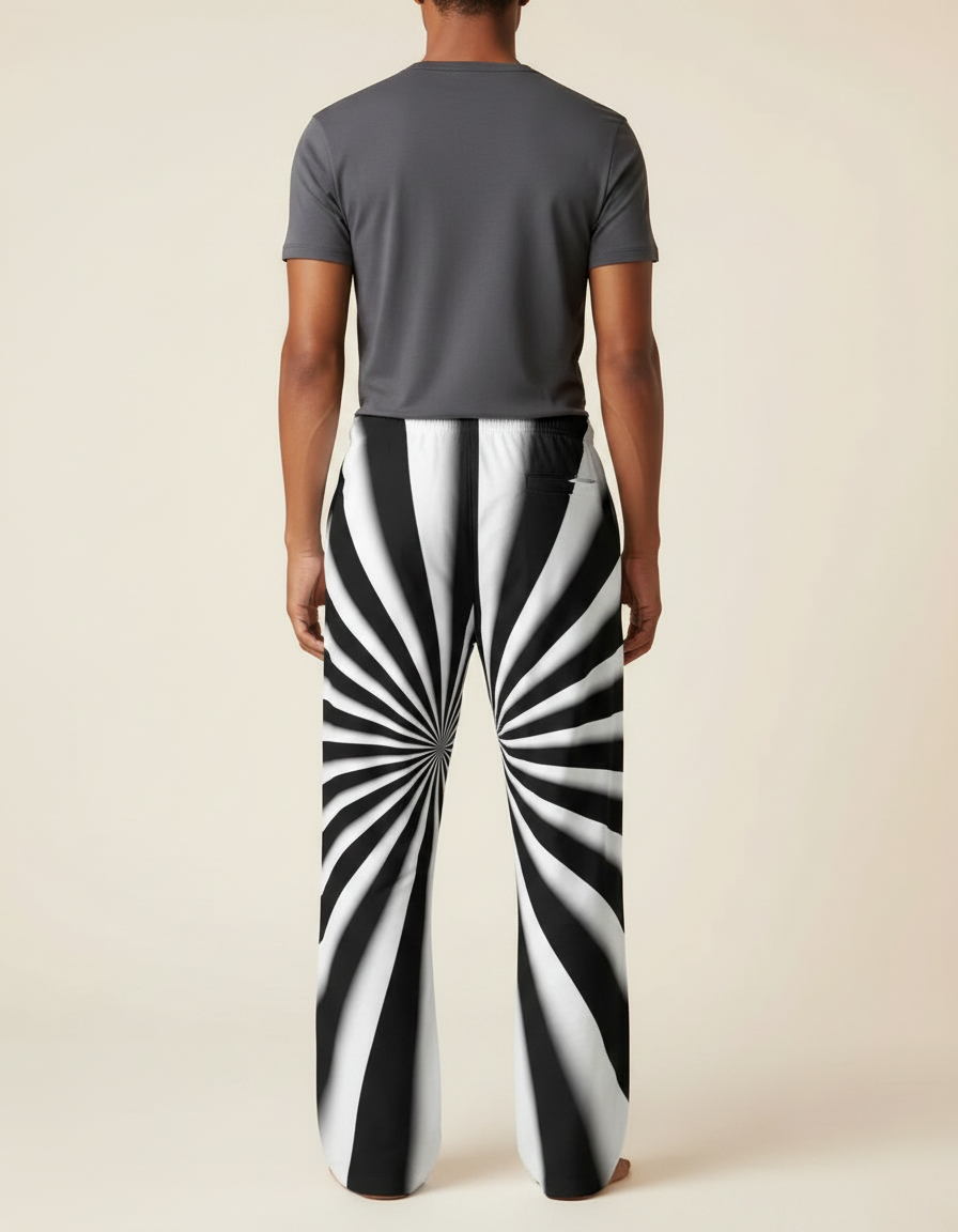 Pantalon Parachute Rayé Noir Blanc Ample Décontracté Cordon - Imprimé Polyester - vue 2