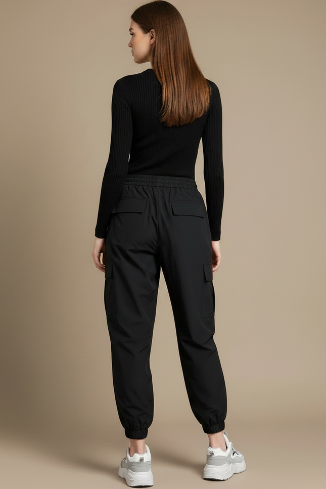 Pantalon Parachute Noir Cargo Fluide Femme Sport - Polyester - vue 2