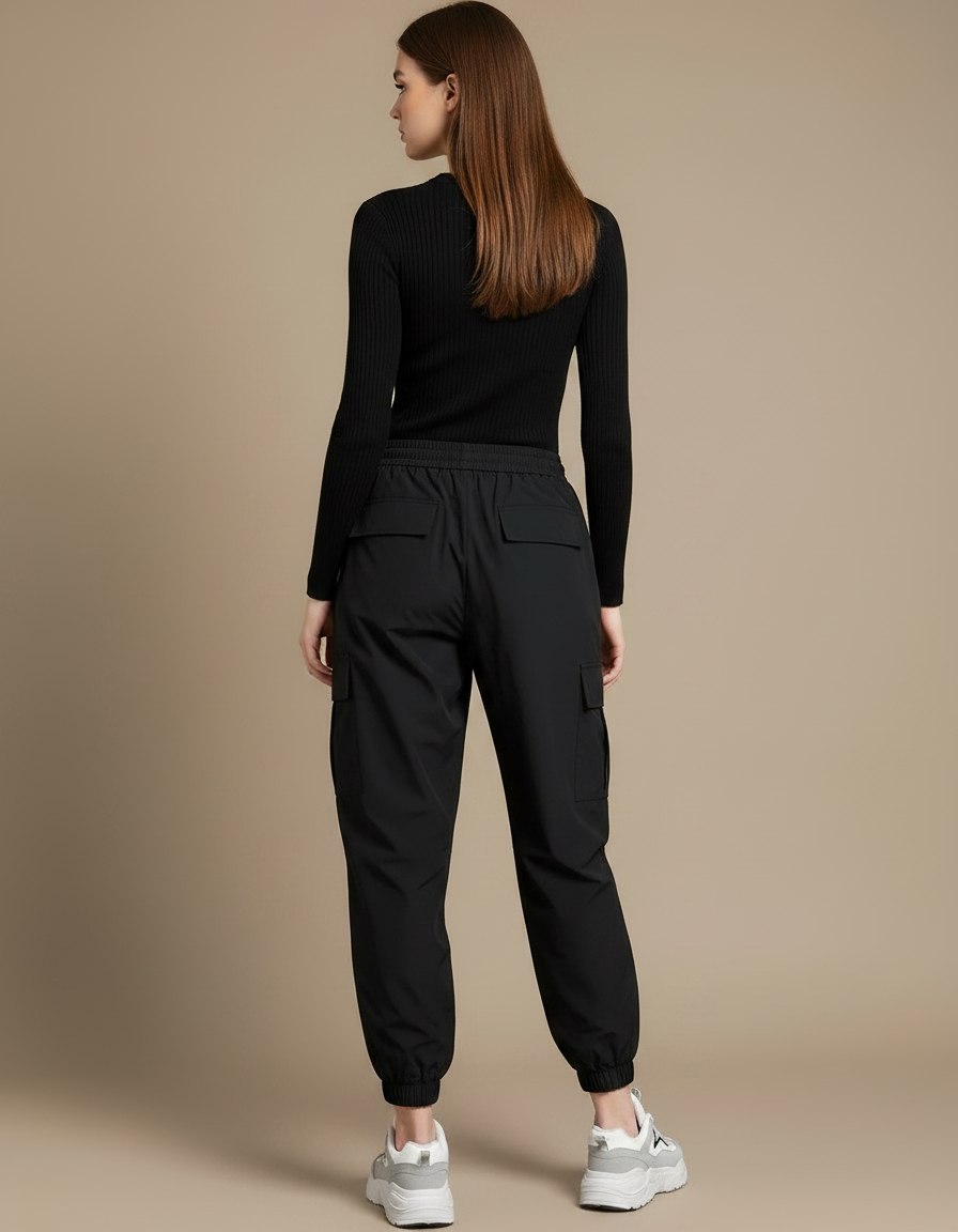 Pantalon Parachute Noir Cargo Fluide Femme Sport - Polyester - vue 2