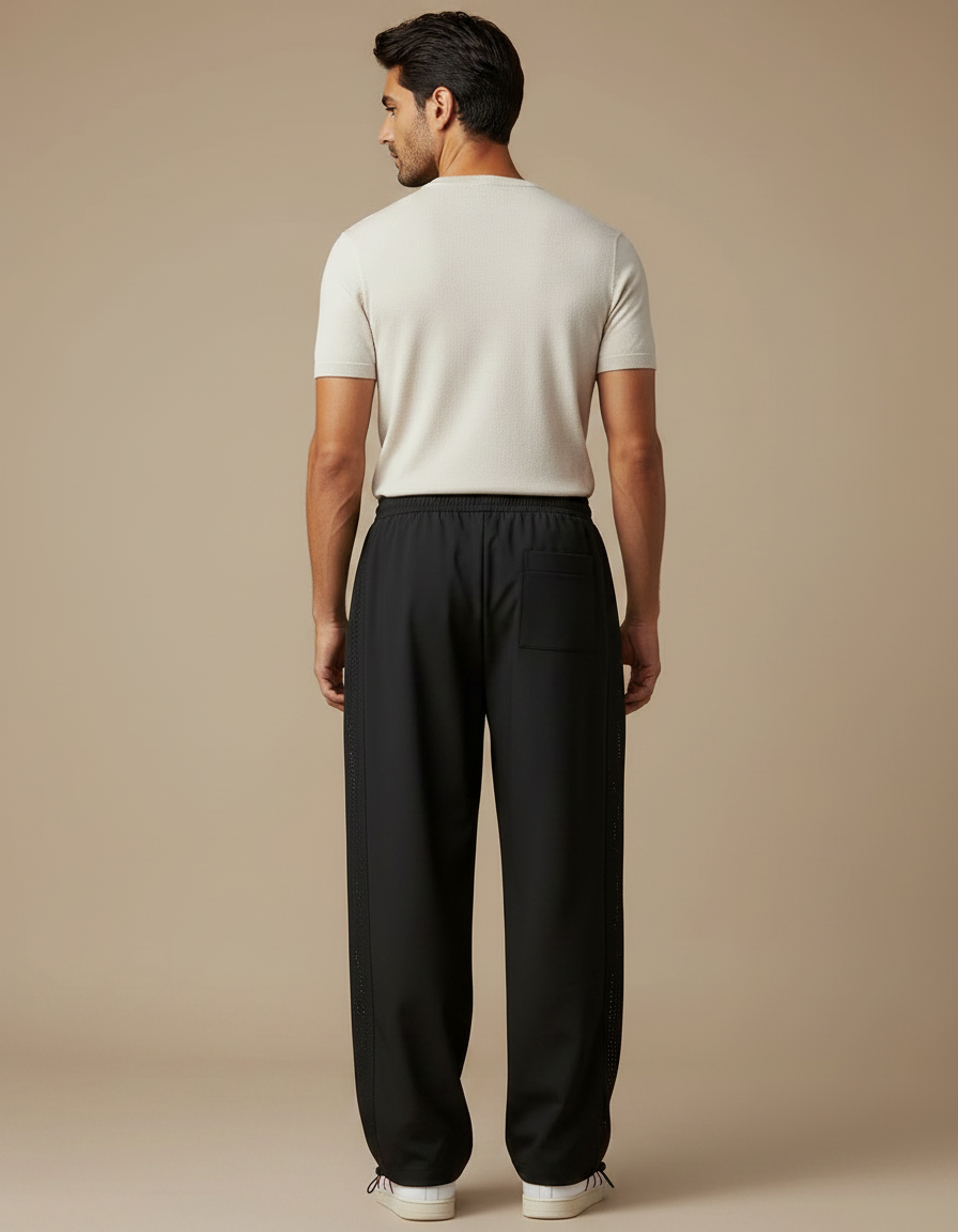 Pantalon Parachute Noir Ample Décontracté Homme Maille - Polyester - vue 2