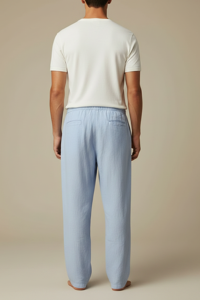 Pantalon Parachute Lin Bleu Ample Décontracté Homme - vue 2