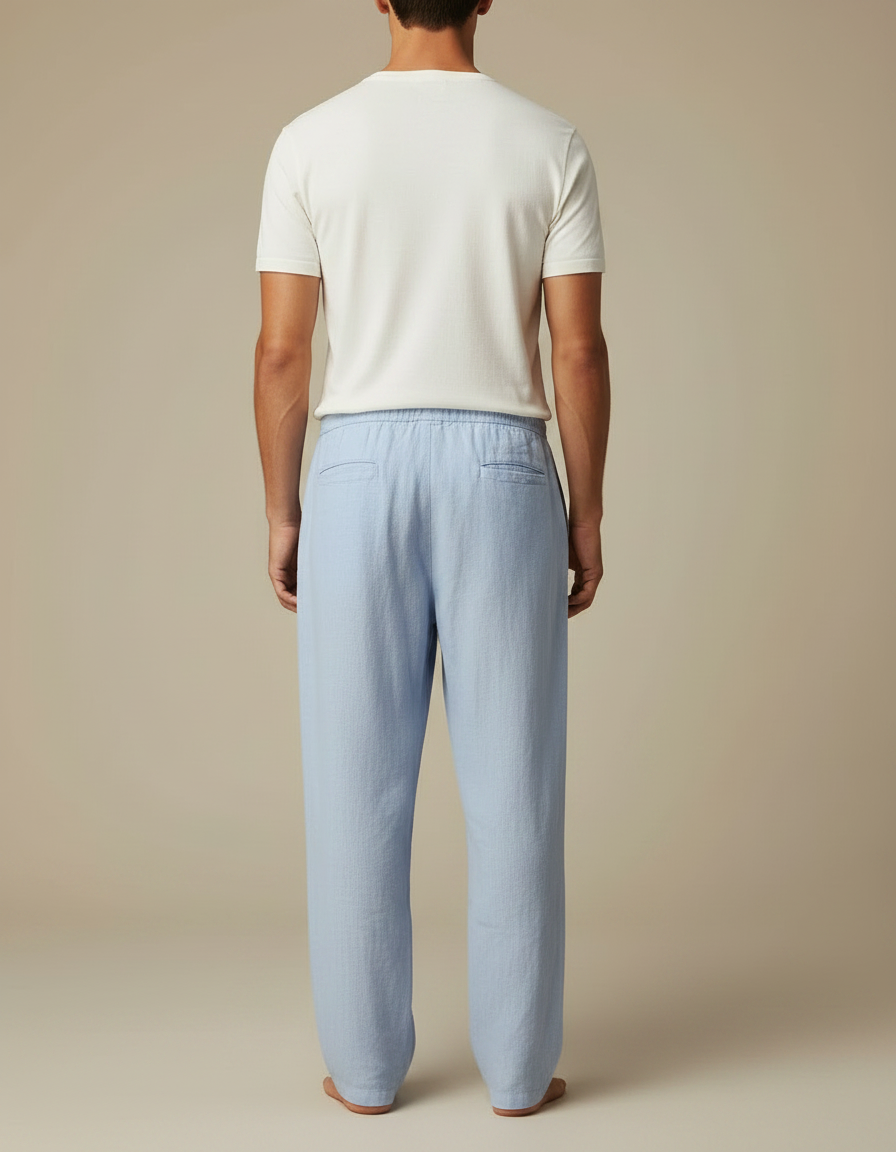 Pantalon Parachute Lin Bleu Ample Décontracté Homme - vue 2