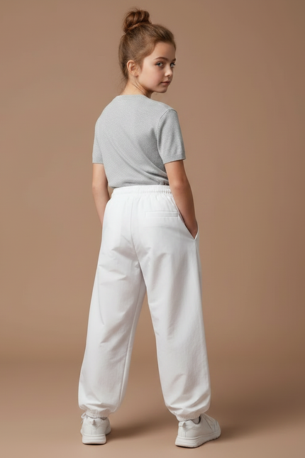 Pantalon Parachute Blanc Ample Décontracté Cordon Femme - Polyester - vue 2