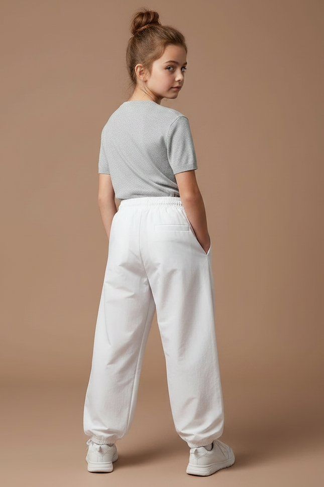 Pantalon Parachute Blanc Ample Décontracté Cordon Femme - Polyester - vue 2