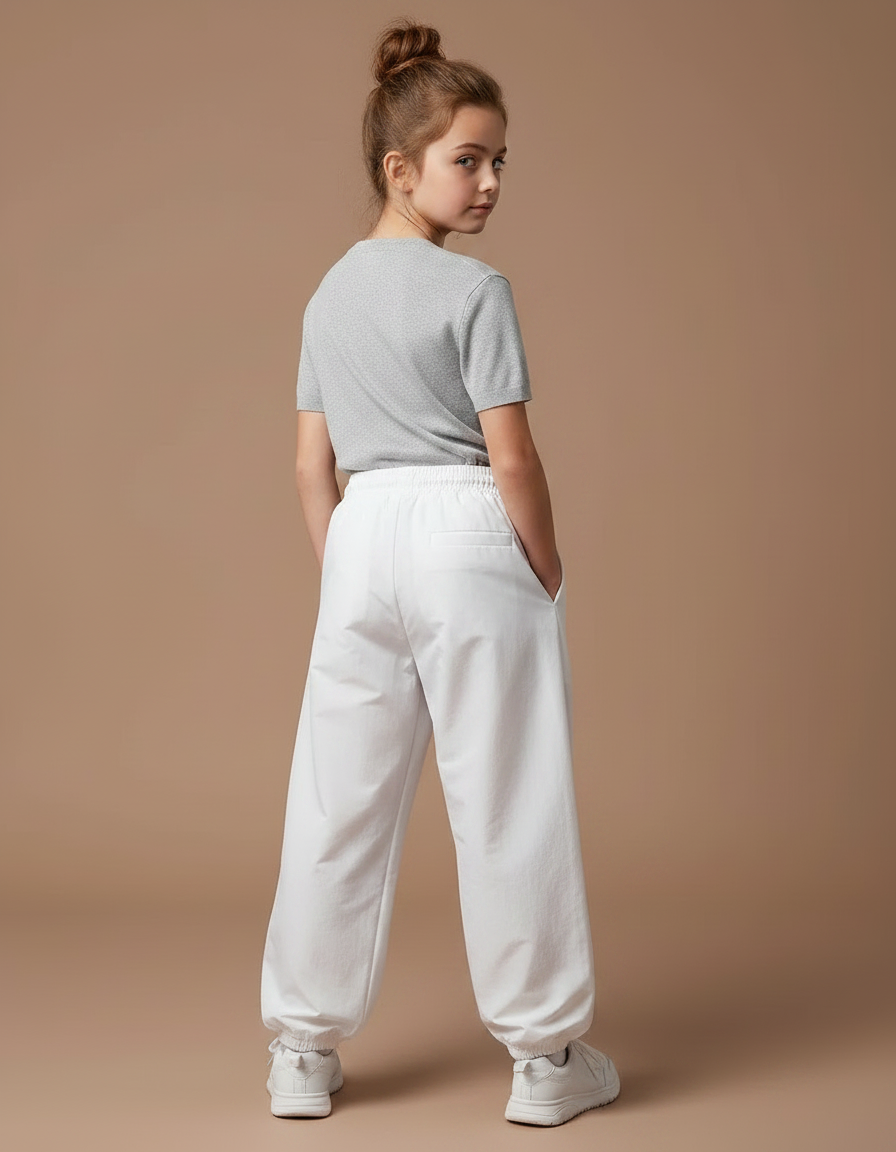 Pantalon Parachute Blanc Ample Décontracté Cordon Femme - Polyester - vue 2