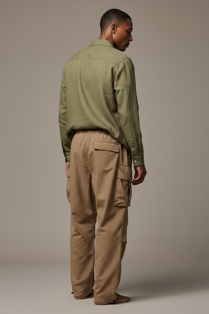 Pantalon Parachute Kaki Ample Cargo Homme - Polyester - vue 2