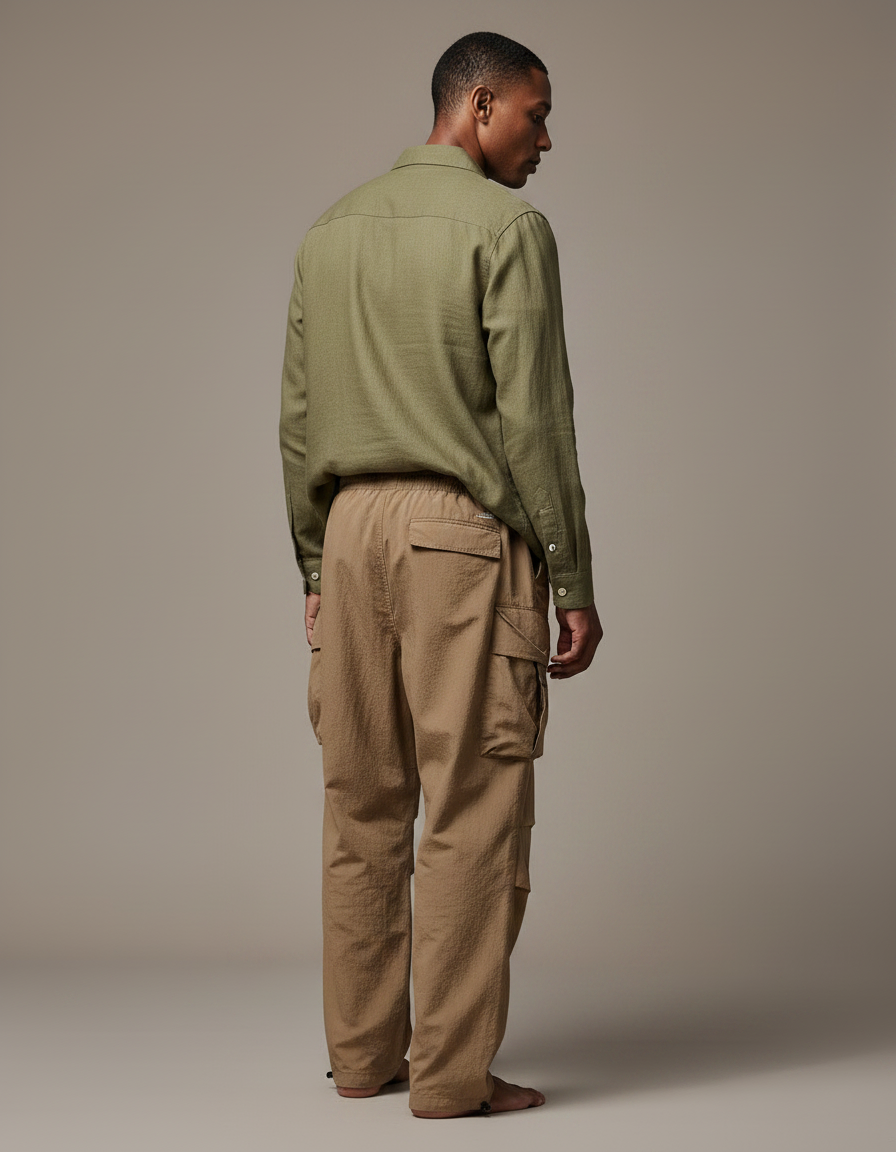 Pantalon Parachute Kaki Ample Cargo Homme - Polyester - vue 2
