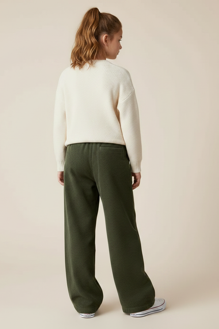 Pantalon Parachute Vert Côtelé Ample Décontracté Fluide - Kaki Cordé - vue 2