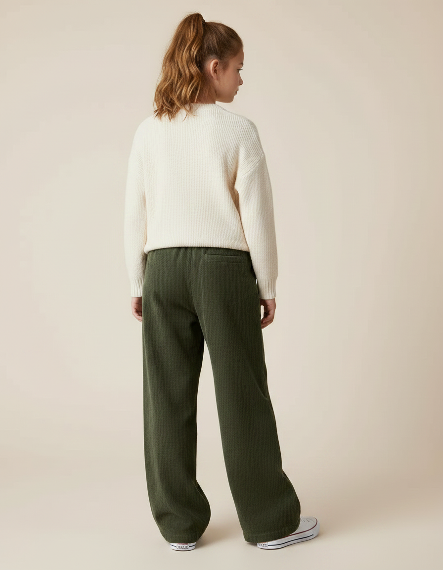 Pantalon Parachute Vert Côtelé Ample Décontracté Fluide - Kaki Cordé - vue 2