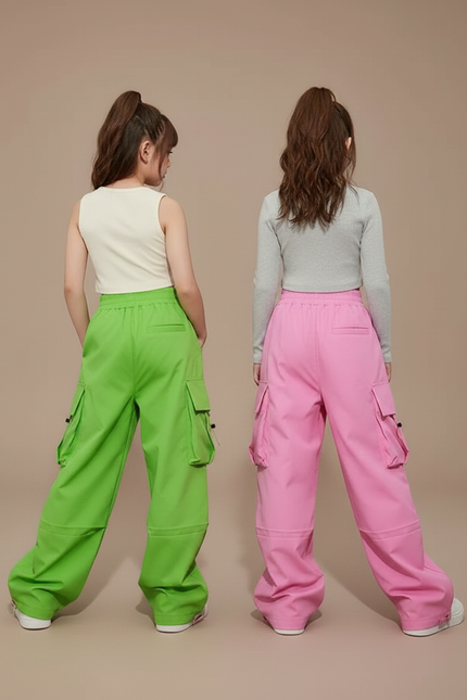 Pantalon Parachute Cargo Ample Fluide Fille - Vert Polyester - vue 2