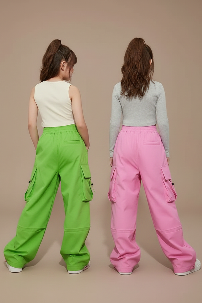 Pantalon Parachute Cargo Ample Fluide Fille - Vert Polyester - vue 2