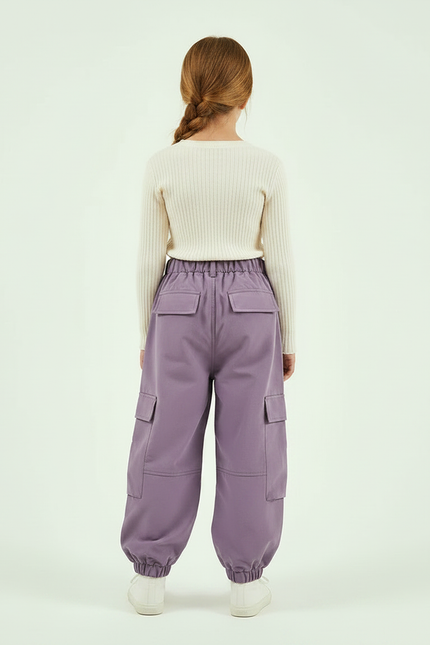 Pantalon Parachute Cargo Ample Violet Fille - Polyester - vue 2