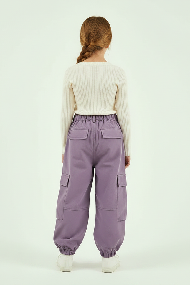 Pantalon Parachute Cargo Ample Violet Fille - Polyester - vue 2