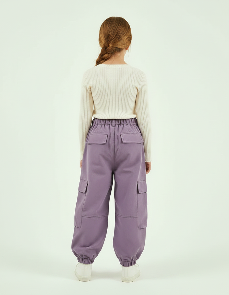 Pantalon Parachute Cargo Ample Violet Fille - Polyester - vue 2