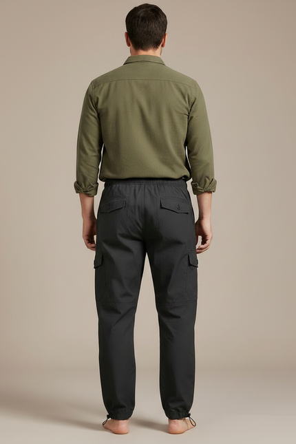 Pantalon Parachute Homme Gris Cordon Ample Cargo - Polyester - vue 2