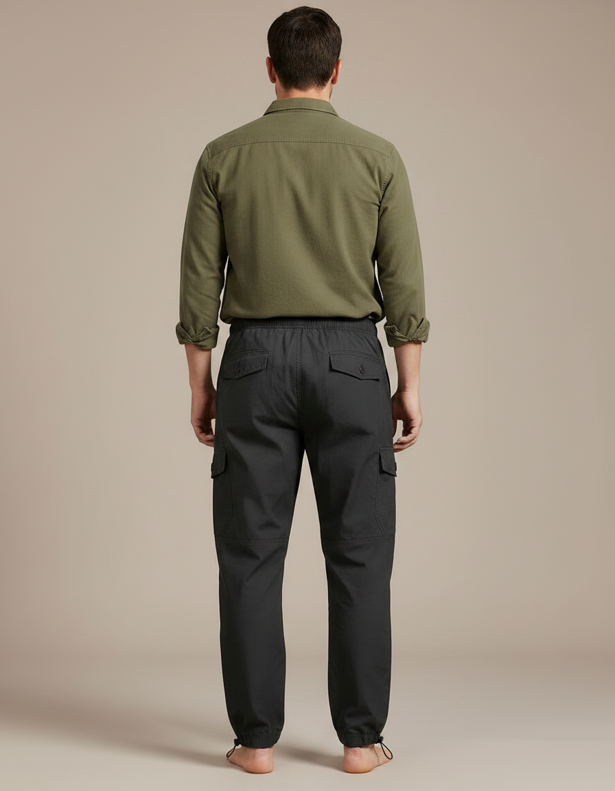 Pantalon Parachute Homme Gris Cordon Ample Cargo - Polyester - vue 2