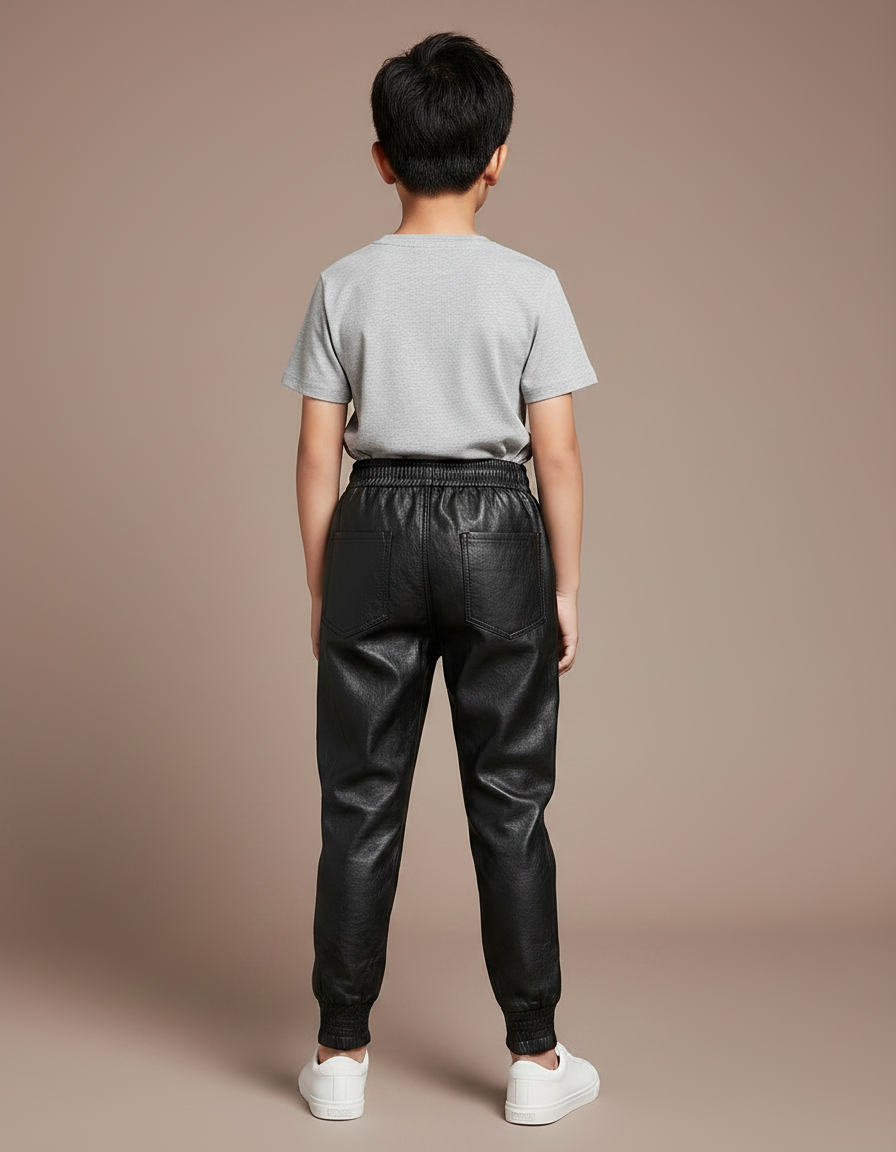 Pantalon Parachute Noir Cuir Ample Enfant Décontracté - vue 2