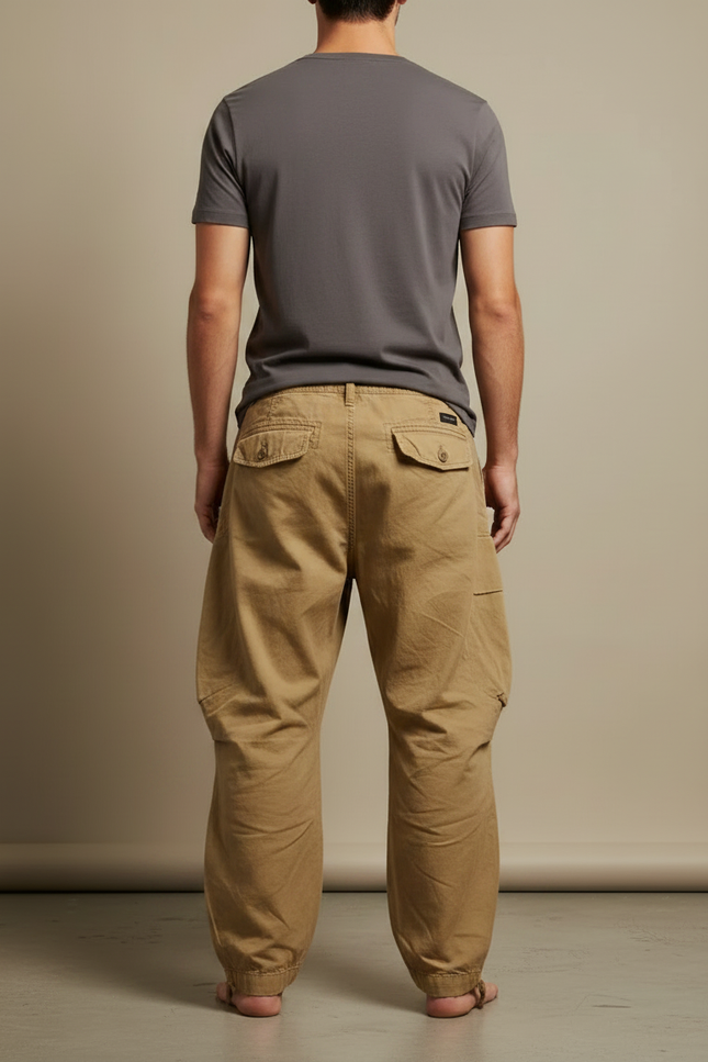 Pantalon Parachute Kaki Ample Multi-Poches Homme - Toile - vue 2