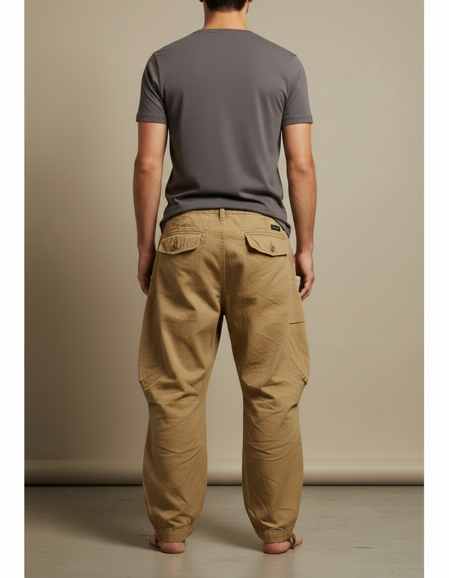Pantalon Parachute Kaki Ample Multi-Poches Homme - Toile - vue 2
