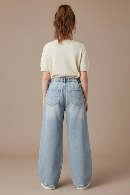 Pantalon Parachute Denim Ample Jean Fille Déchiré - Bleu - vue 2
