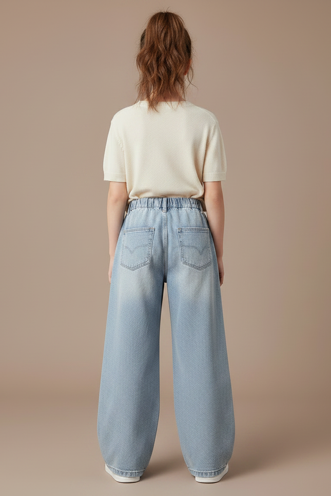 Pantalon Parachute Denim Ample Jean Fille Déchiré - Bleu - vue 2