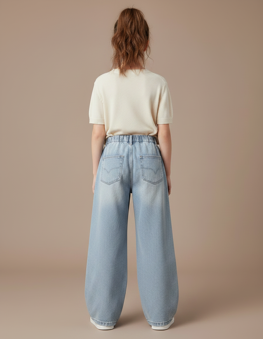Pantalon Parachute Denim Ample Jean Fille Déchiré - Bleu - vue 2