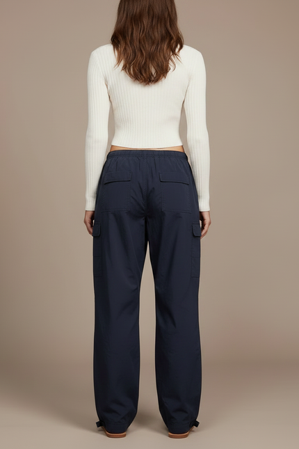 Pantalon Parachute Bleu Marine Ample Décontracté Cordon - Polyester - vue 2