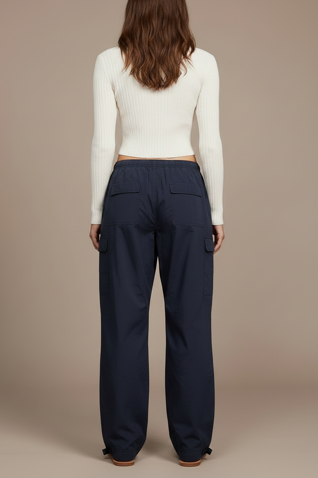 Pantalon Parachute Bleu Marine Ample Décontracté Cordon - Polyester - vue 2