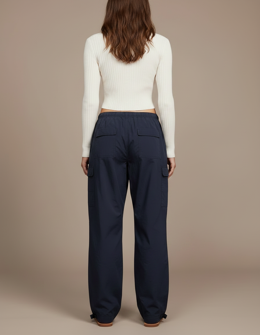 Pantalon Parachute Bleu Marine Ample Décontracté Cordon - Polyester - vue 2
