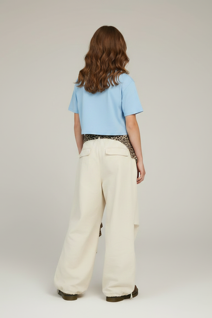 Pantalon Parachute Crème Ample Léopard Enfant Décontracté - Beige Coton - vue 2